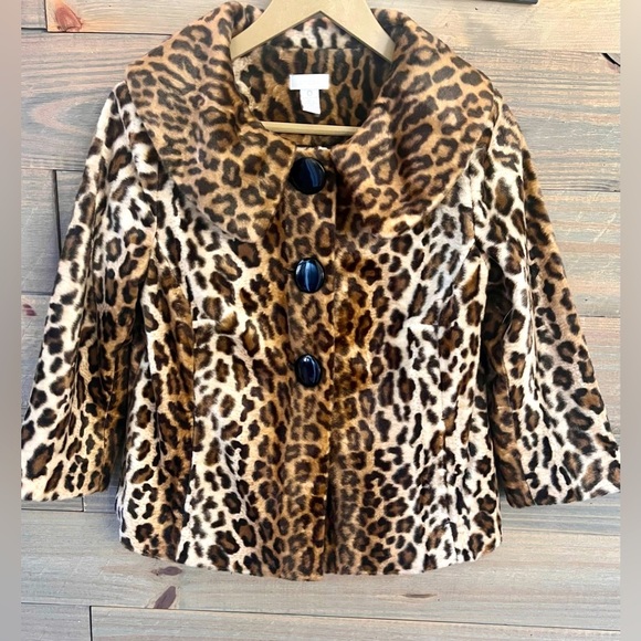 JACKIE KENNEDY STYLE JACKET - LEOPARD PRINT - FAUX FUR - Picture 1 of 7